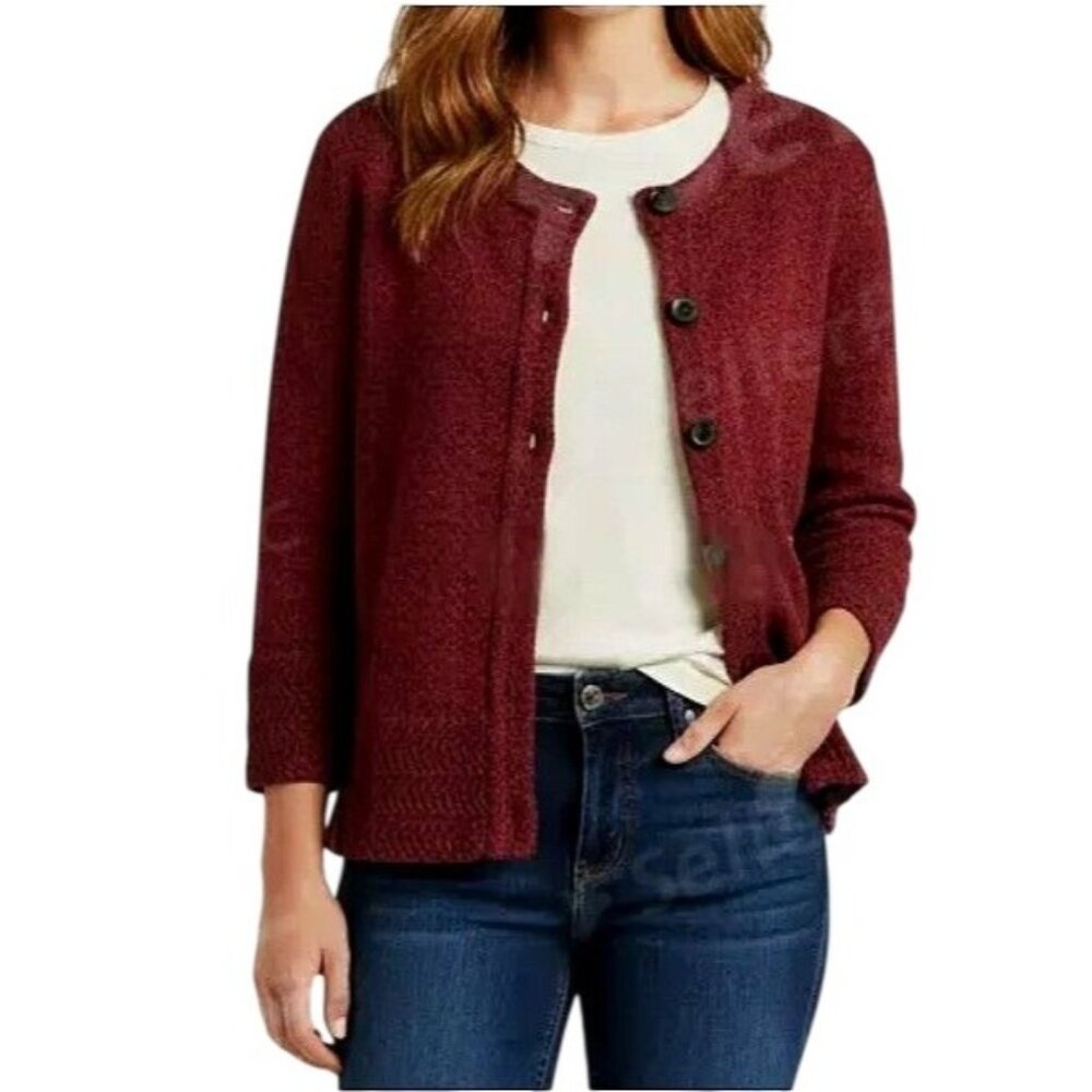 Kim Rogers Women's Marled Red Half-Buttoned Sweater Cardigan Petite Medium PM